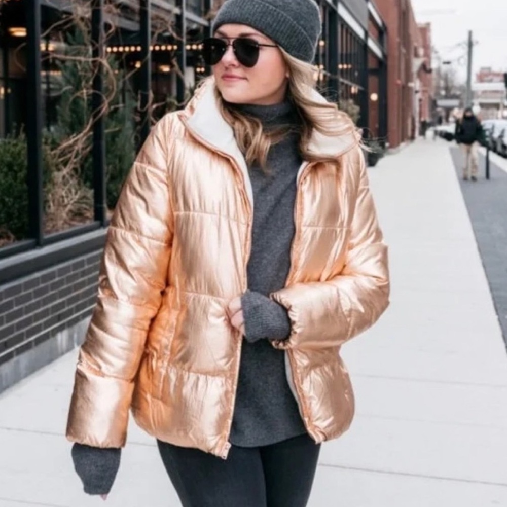 J. CREW‎ Rose Gold Metallic Puffer Jacket size XS